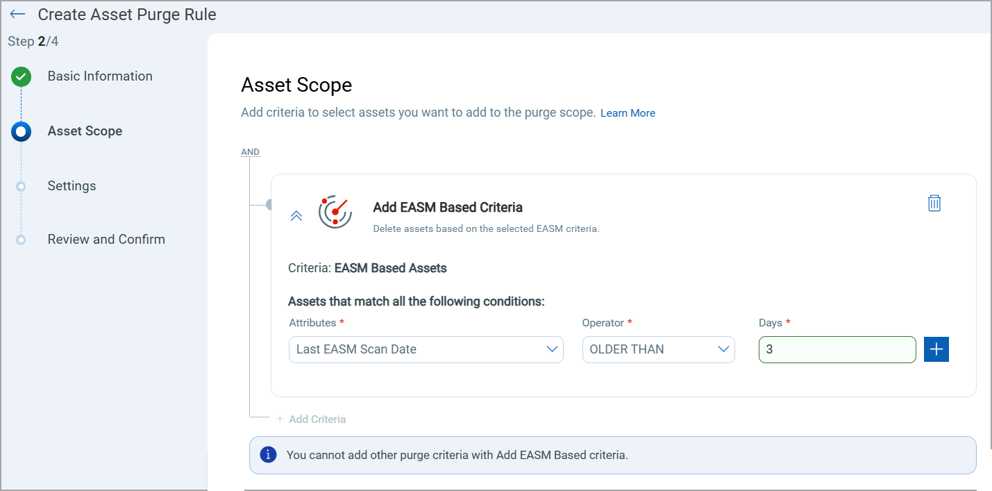 Asset Purge - EASM Based Criteria Example.